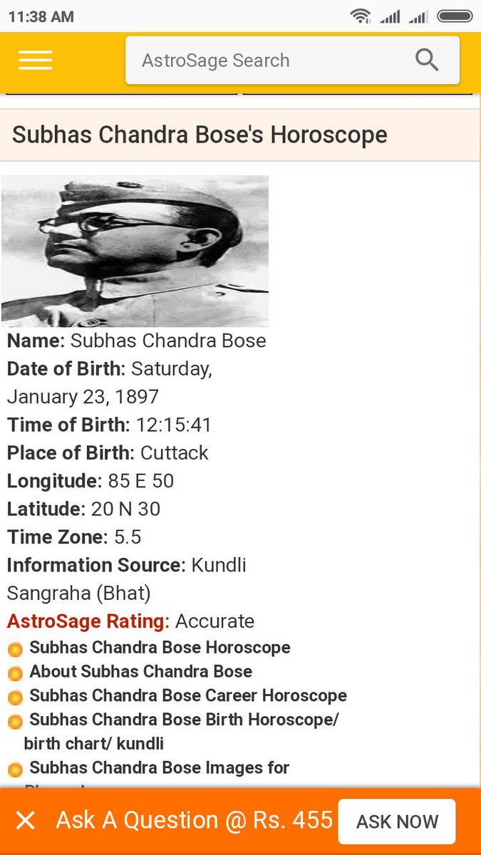 Subhas Chandra Bose Birth Chart