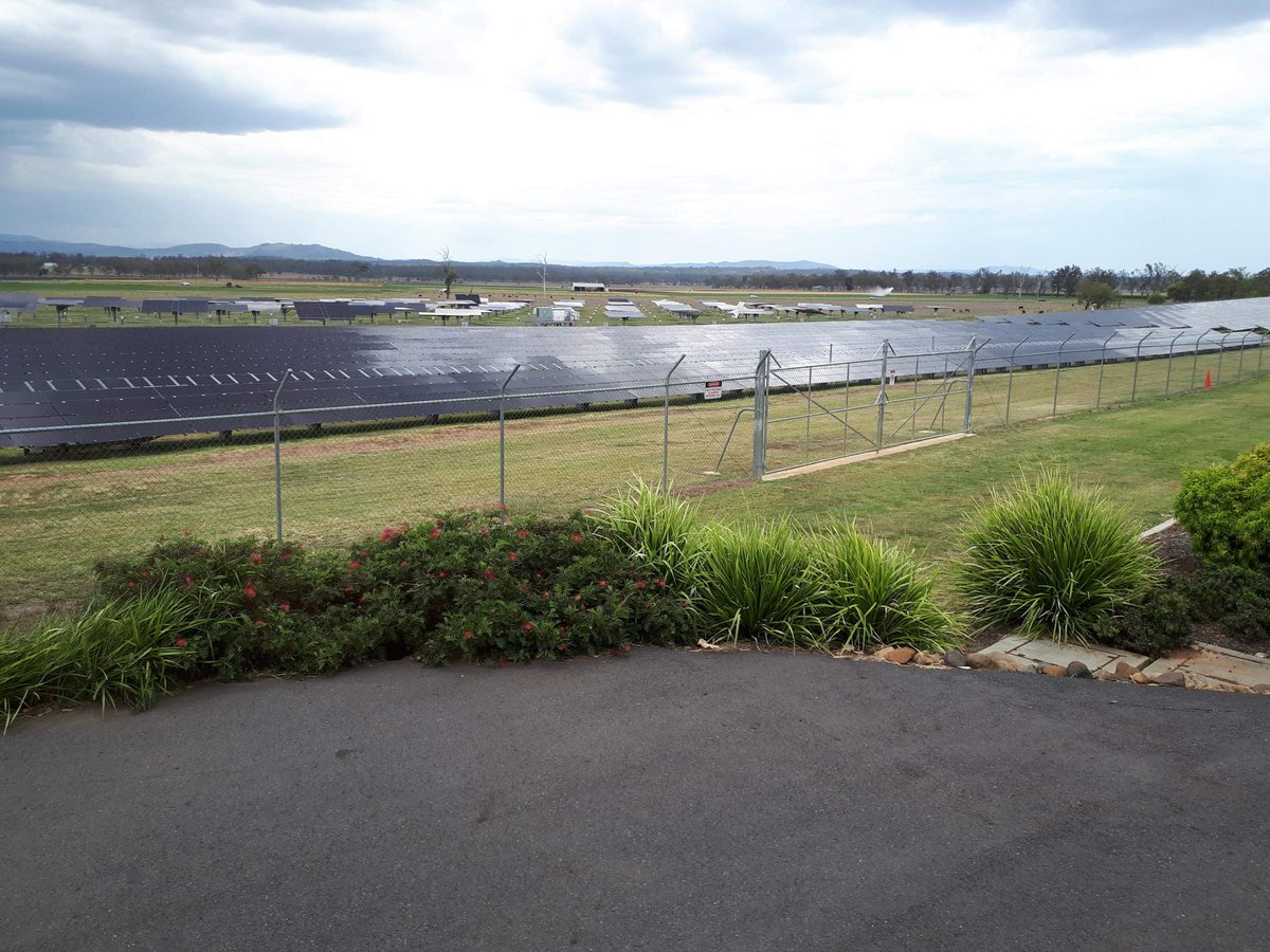 Technet2018's tweet photo. Gatton Solar research facility visit Wednesday - a good use for a disused airstrip. And we got to meet the lawnmowers. #TechNet2018 #SuperTechs #UQ https://t.co/8WndOvGSPQ