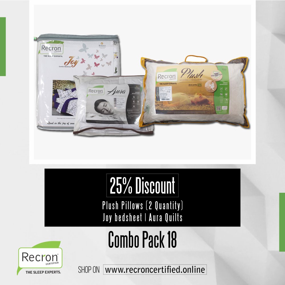 Save 20% On All Products
Shop Online - recroncertified.online          
Mattresses | Pillows | Bolsters | Bed sheets | Quilts | Cushions | Travel Pillows | Baby Beds
#recroncertified #recron #thesleepexperts