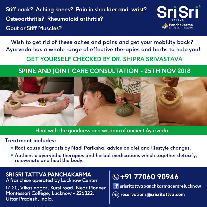 SSTP_LKW_Vikas's tweet photo. Suffering with #JointPain #StiffMuscles. Get it cured before winters set in. Call 7706090946 for appointments with Dr Shipra Srivastava @SSTP_LKW_Vikas Sri Sri Tattva Panchakarma Centre, Vikas Nagar, Lucknow,Call 7706090946 for appointment
#ArtoflivingUP https://t.co/GYaJednjgh