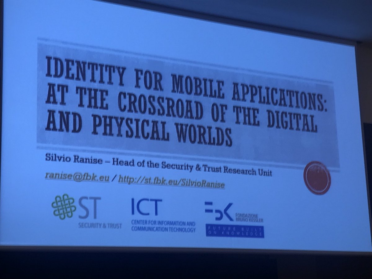 allanboardman's tweet image. Silvio Ranise, Head of Security and Trust Research Unit at Foundazione Bruno Kessier, talks about Identity for Mobile Applications, at the Crossroad of the Digital and Physical Worlds. #NoMorePasswords #Cybersecurity #ISACA @ISACANews  @IDCPortugal #ISACALisbon18