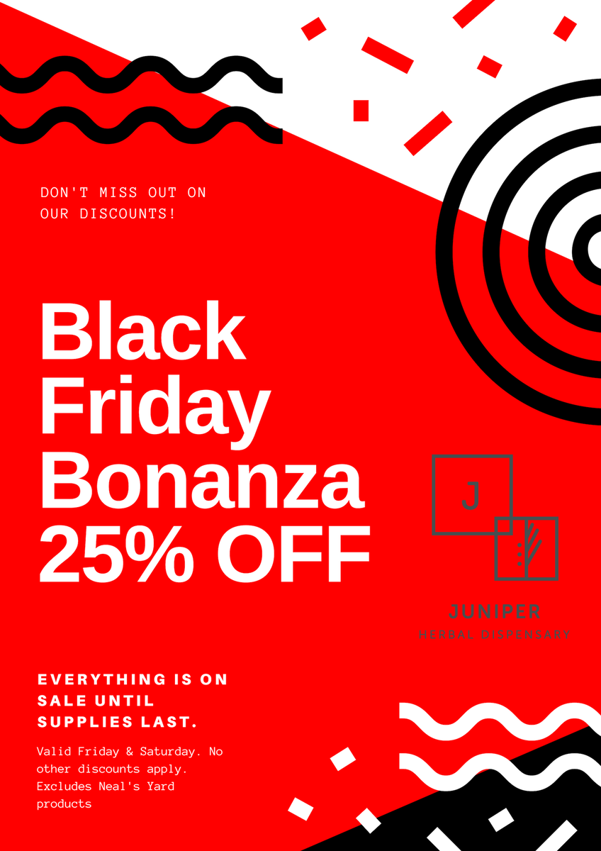 Juniper Herbal (@juniperherbal) on Twitter photo #BlackFriday Offer:
Save 25% on everything in store this Friday & Saturday.
Offer only available in store. Only while stocks last.
Make sure you don't miss out! #BlackFriday Offer:
Save 25% on everything in store this Friday & Saturday.
Offer only available in store. Only while stocks last.
Make sure you don't miss out!
