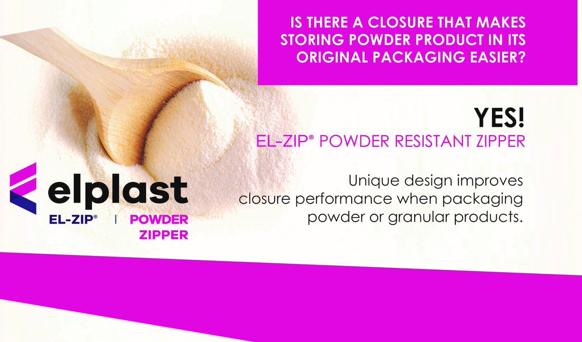 ElplastGroup's tweet photo. We have zipper closures tailored to different needs and products. Check our EL-ZIP® Powder Resistant Zipper. https://t.co/YNIAJ2WyuL