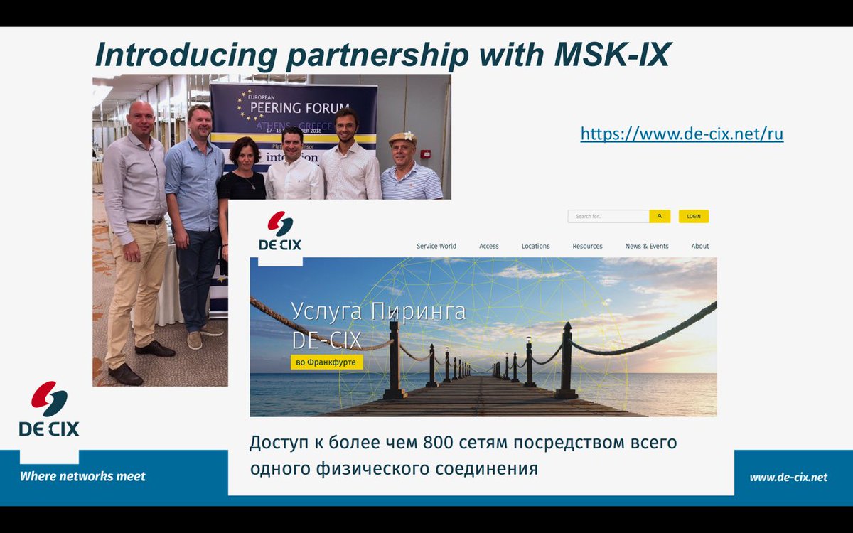 ChrisDicel's tweet photo. Talking about remote peering (1/3 of all peers at IXPs are remote) and the new partnership with MSK-IX at #PF2018 in Moscow https://t.co/kXa1kAZQw4