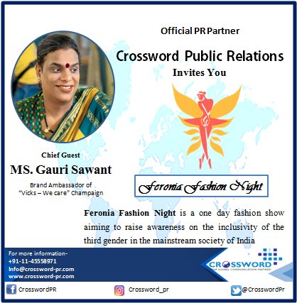 CrosswordPr's tweet photo. Being a transgender is not a choice in the first place. Trans people are as capable and deserving as any other Indian, thus breaking the stereotype.
We invite you Feronia Fashion Night on 1st December.
#WeSupportLGBTQ #MediaPartners #feroniafashionnight #CrosswordPr #transgender https://t.co/ltuSANfZf7