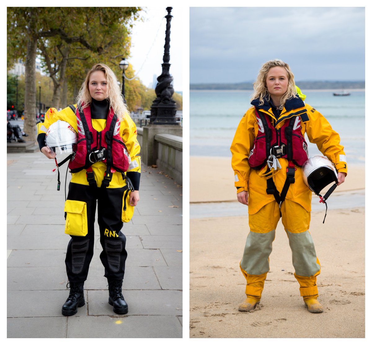 RNLI's tweet photo. Twins Winni and Daisy Jarvis volunteer as lifeboat crew members for @TowerRNLI and @SLifeboats. The duo have been training to be RNLI lifesavers since they were 17. Both originally joined the crew at Rye where their dad is a crew member. #GraceDarlingWeek https://t.co/s9KjGeeaFG
