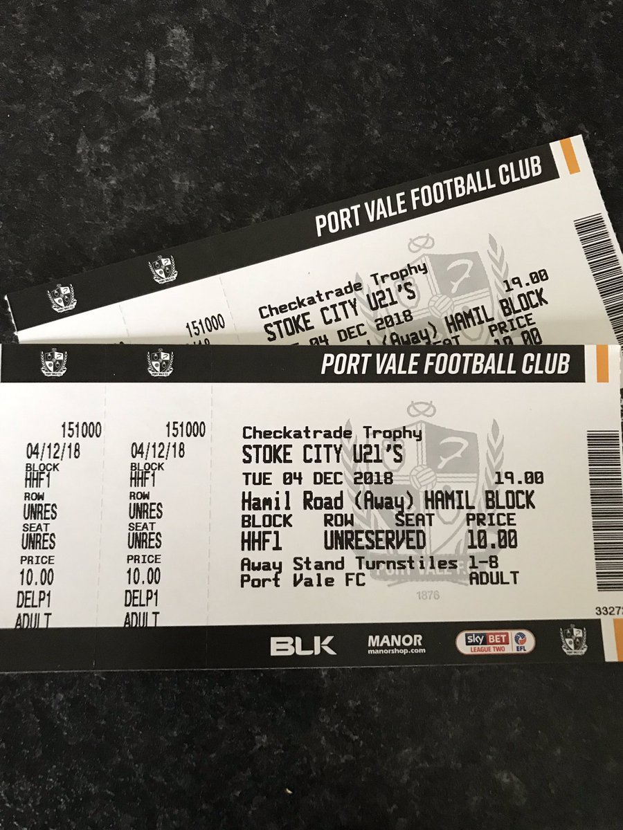 StokeLoudProud's tweet photo. Tickets sorted.
RT if you’re going to Vale Park. No win situation for Vale, should be a laugh. https://t.co/dMiWaUNcMa