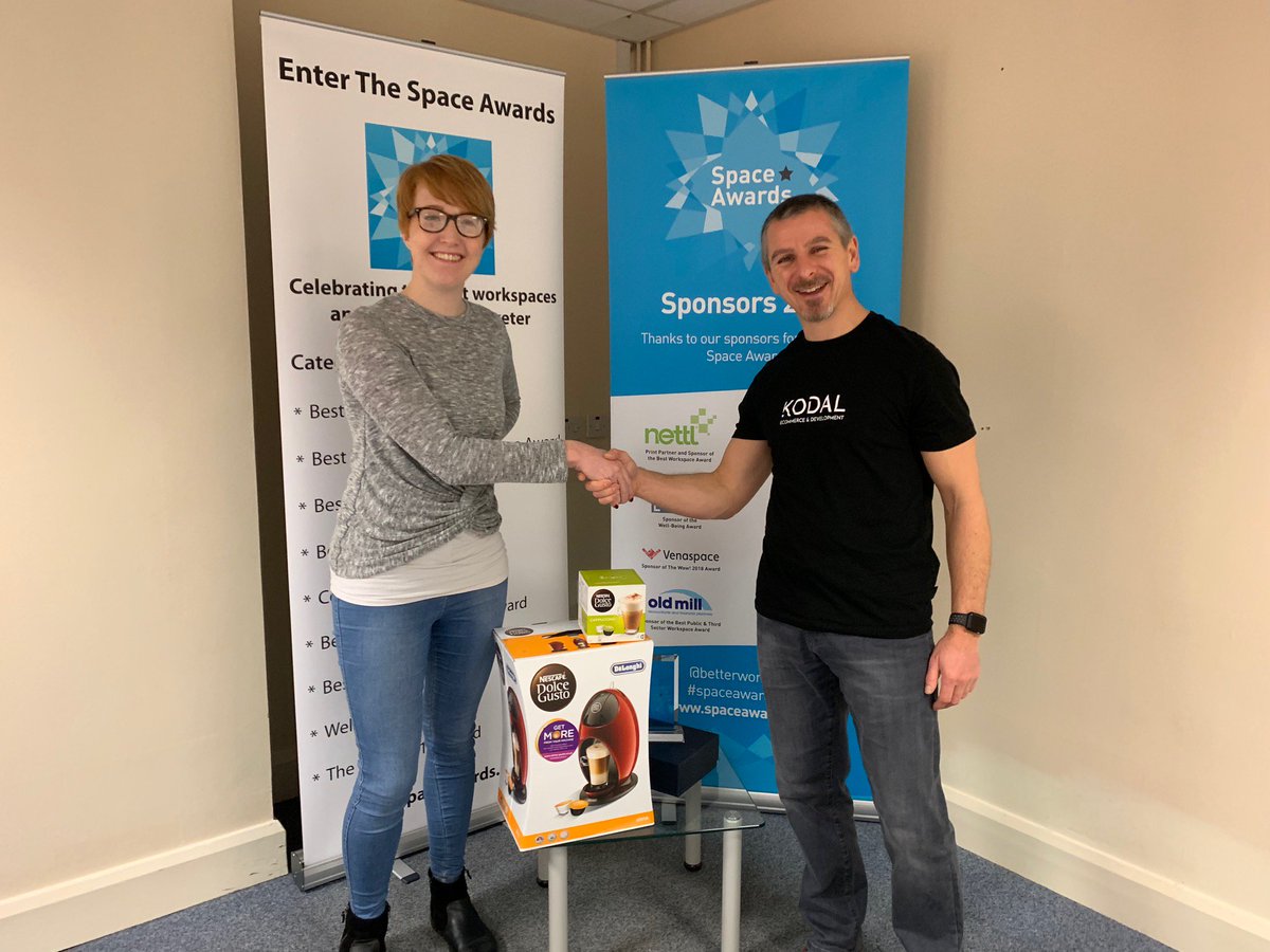 kodal_uk's tweet photo. This morning we had the pleasure of delivering the Coffee Machine prize to the lucky winner from the South West Business Expo. Of all the business cards we put in the hat, Grace from @Betterworkspace was our winner! 

#congratulations #swbexpo #kodal #ecommerce #betterworkspaces https://t.co/0haj2nQzGj