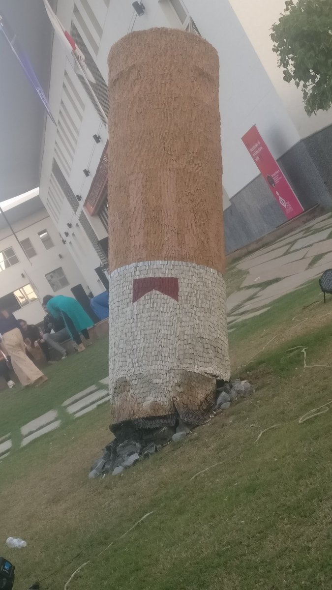 ndcnn's tweet photo. Some creative installations here by students from recycled stuff. A giant cigarette butt made from what else hundreds of used cigarettes. @IDConfluence #IndiaDesignConfluence #design #art https://t.co/7VcNvlQKOd