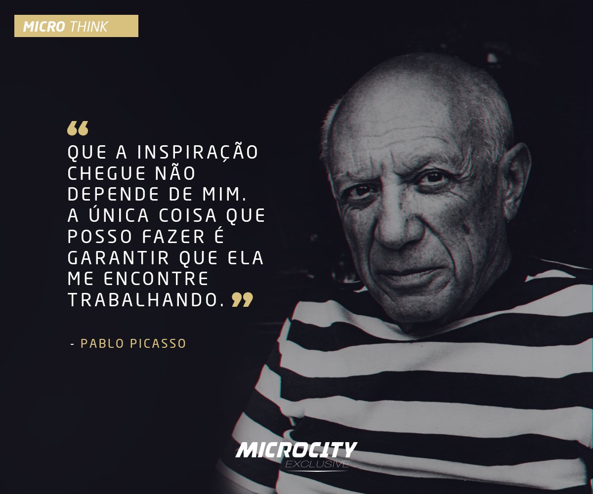 MicrocityIT's tweet photo. Não adianta ter toda a inspiração do mundo se o trabalho duro não vier junto. O sucesso vem de uma construção contínua e perene! Não fique apenas esperando as ideias surgirem, faça acontecer!
#Microthink #Motivação #PabloPicasso https://t.co/xxBmznlmET