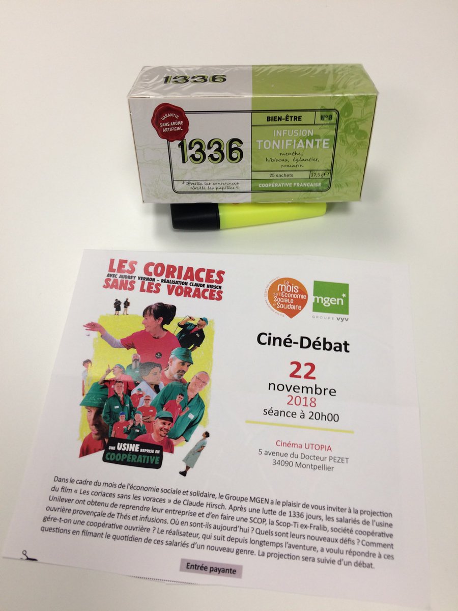 Cabeus's tweet image. Super ciné débat hier soir à l’Utopia de #Montpellier. L’économie sociale incarnée par les coopérateurs de @SCOP-Ti. Film à voir absolument et thés et infusions de qualité à déguster ! Merci et 👏👏 à @mgen034 pour cette belle soiree❗️