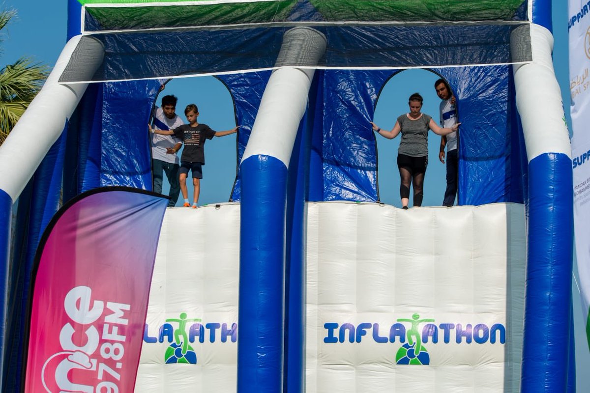 DubaiSC's tweet photo. In cooperation with DSC &amp; in line with the Hamdan bin Mohammed Community Sports Initiative, today the first-of-its-kind #Inflatathon kicked off at Al Safa Park near #DubaiWaterCanal https://t.co/SE2dQSAZmV