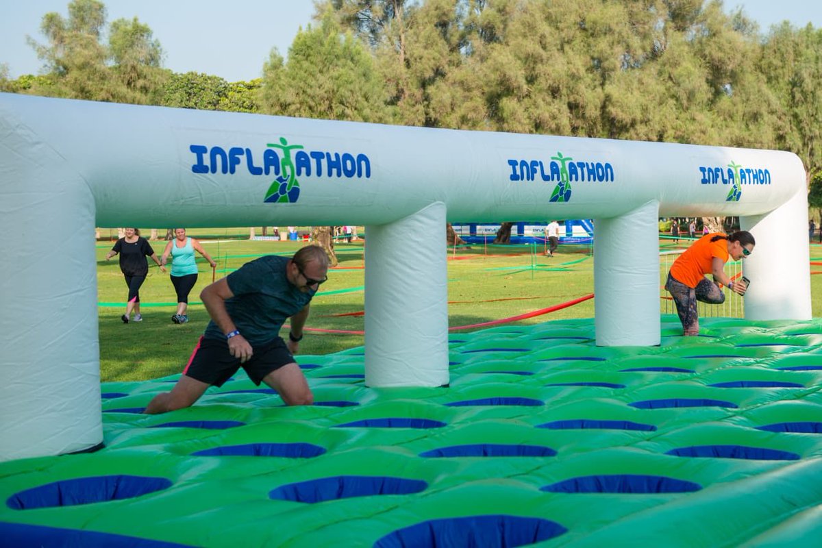 DubaiSC's tweet photo. In cooperation with DSC &amp; in line with the Hamdan bin Mohammed Community Sports Initiative, today the first-of-its-kind #Inflatathon kicked off at Al Safa Park near #DubaiWaterCanal https://t.co/SE2dQSAZmV