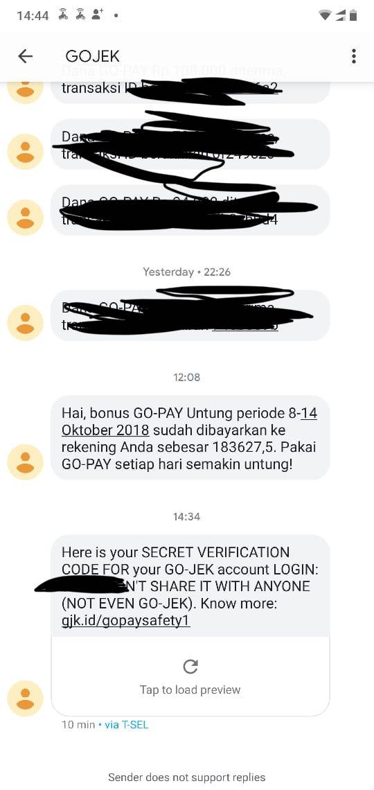 mnd_710's tweet photo. Mohon penjelasan nya min @gojekindonesia 
Saya dpt SMS dr no official gojek https://t.co/oGSLP5ENe9