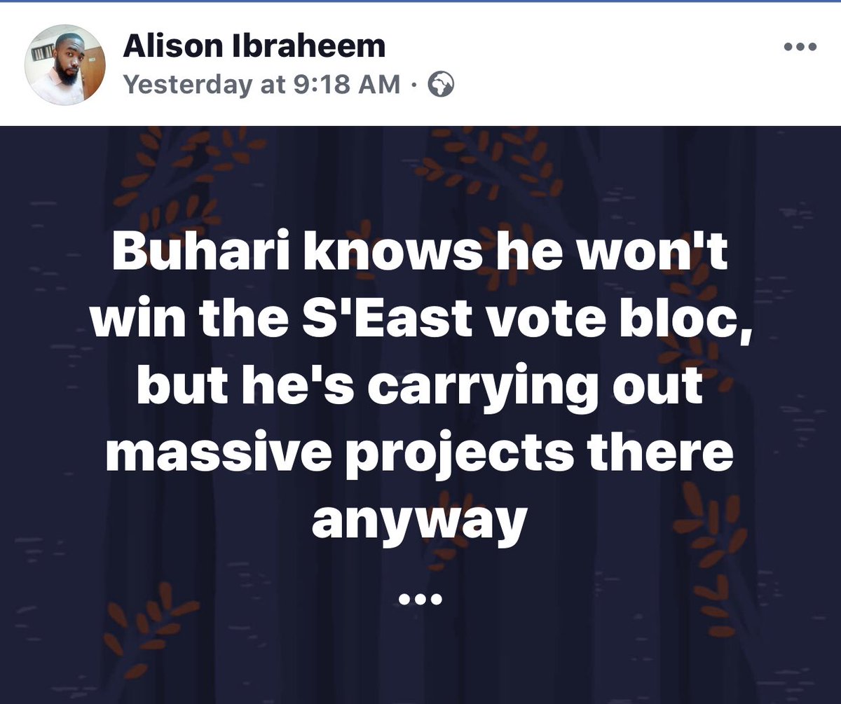 MP_Muye's tweet photo. It tells me Buhari is not giving up on South East. He wants to win the people of SE over genuinely by doing genuine work, not by deceiving them that he married their daughter or promise to give them in 4 years what they couldn’t do in 16 years.  Say no to #AtikuScam https://t.co/5NllvS5Tsd