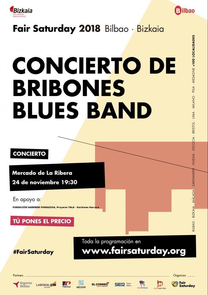 Mañana es un día grande, un año más Los Bribones Blues Band estaremos tocando en <a href="/LaRiberaBilbao/">la Ribera Bilbao</a> apoyando a la Fundación Harribide, 19:30h 
#FairSaturday #bilbao #rock #blues