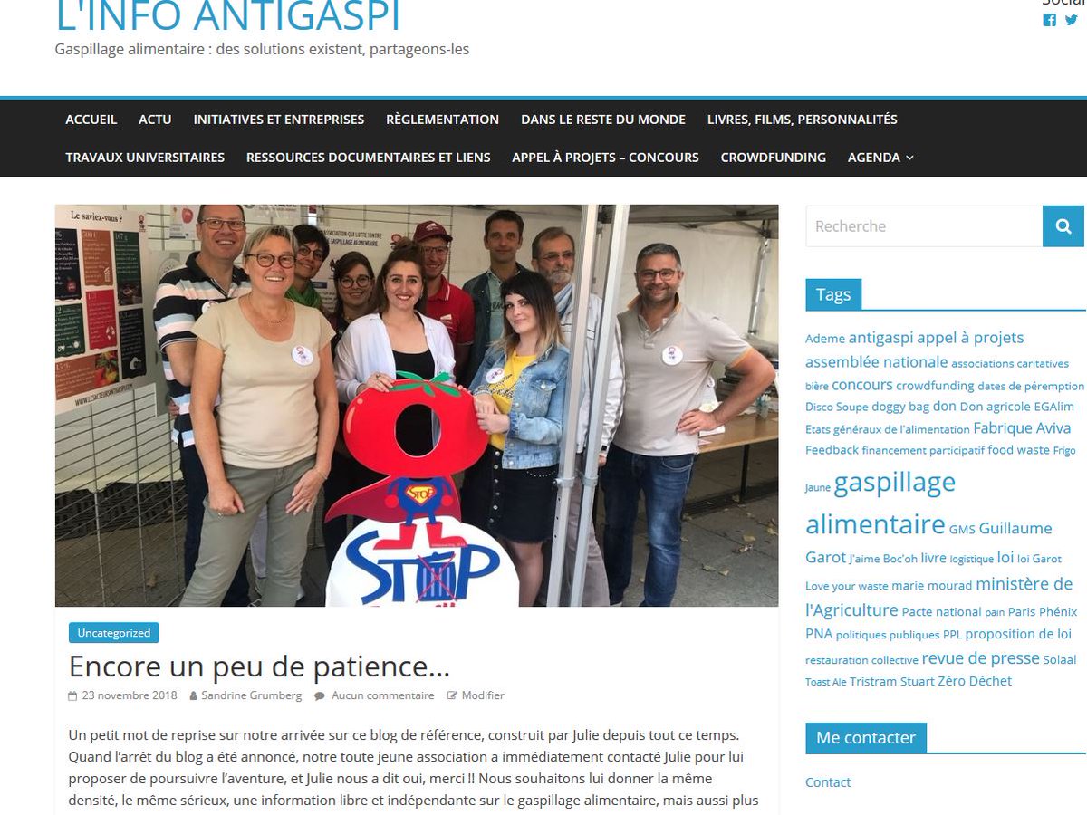 <a href="/linfoantigaspi/">linfoantigaspi</a> c'est reparti ! linfoantigaspi.org/index.php/2018… <a href="/EnviroMag/">Environnement Magazine</a> @UP_MAG_ <a href="/PikPik92/">PikPik Environnement</a> <a href="/Actuenviro/">Actu Environnement</a> <a href="/EFFICYCLE_fr/">EFFICYCLE</a> <a href="/dechetweet/">sophon</a> #actu #gaspillagealimentaire