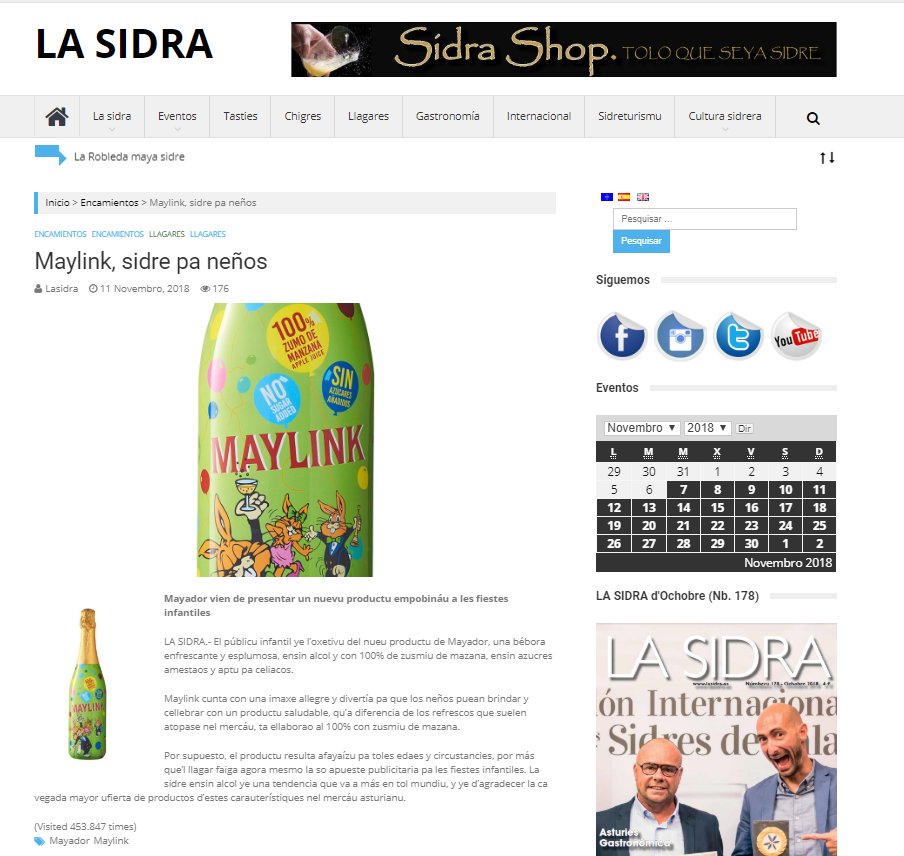 sidraMayador's tweet photo. Muchas gracias @revistalasidra por compartir nuestro último lanzamiento.
#Maylink bebida refrescante y espumosa para niños, elaborado con 100% 🍎zumo de manzana y sin azúcares añadidos 
🍎🍏¿Qué te parece?🍎🍏 #SidraMayador https://t.co/vssQFYzDyh