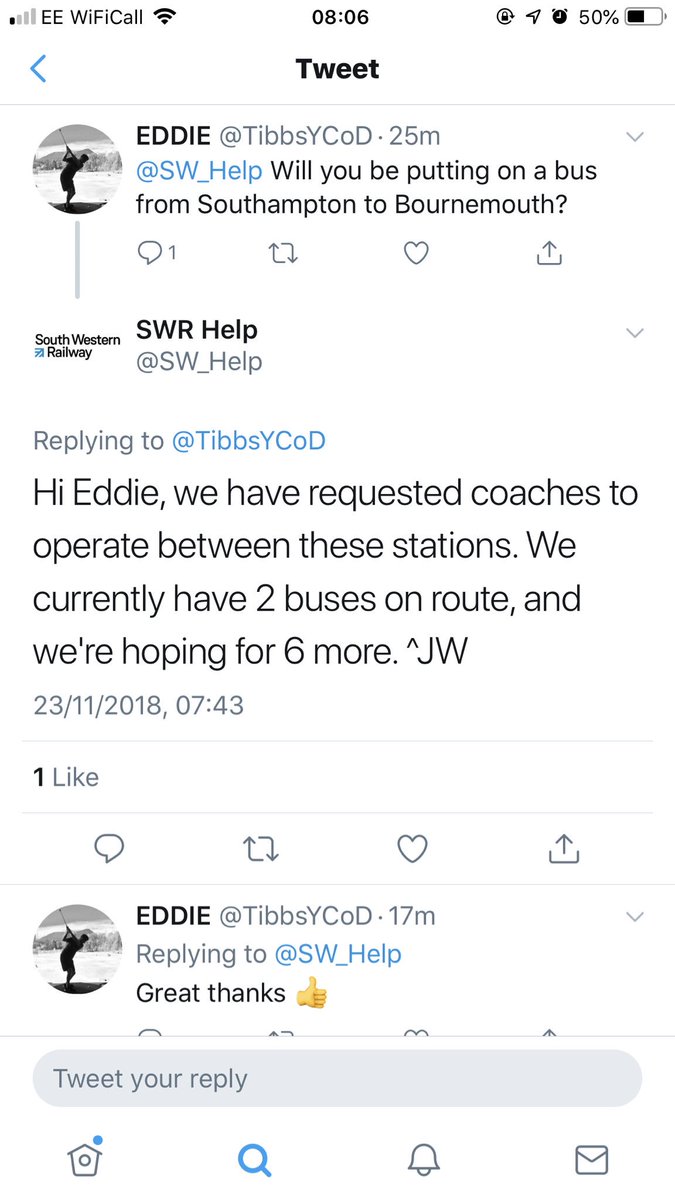 Debbiepils93's tweet photo. @SW_Help Seems you were able to source coaches for the Bournemouth to Soton route. Shame the same could not be done for the stopping service. https://t.co/sdrlKVc8V4