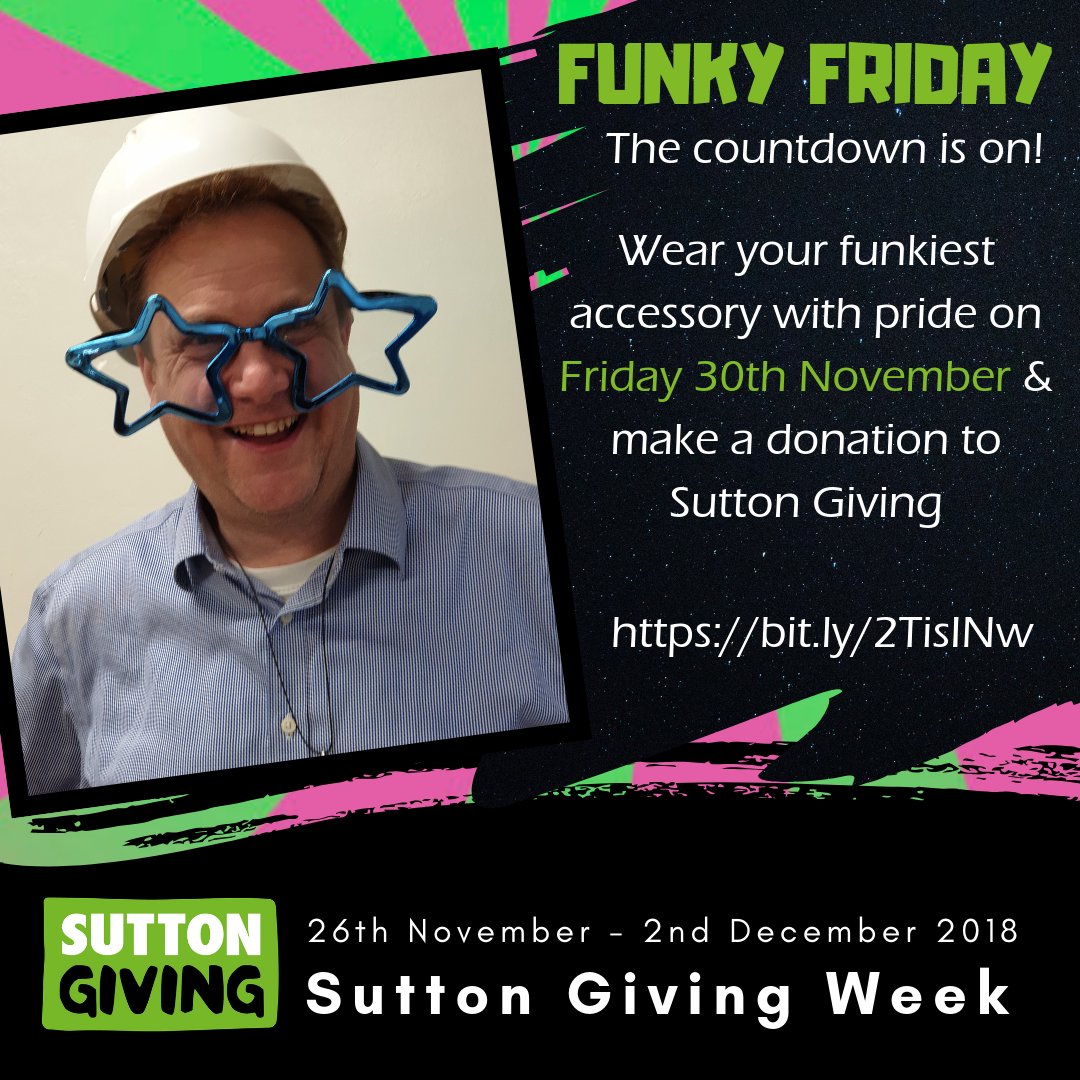 SuttonGiving's tweet photo. Only one week to go until Funky Friday as part of our @SuttonGiving fundraising week! Donations to help the most vulnerable in our borough can be made here https://t.co/8jm1xqw9h6  Posters to let people know what you’re up to can be downloaded here https://t.co/7tNiFKpQIA https://t.co/JexDXmj0M4