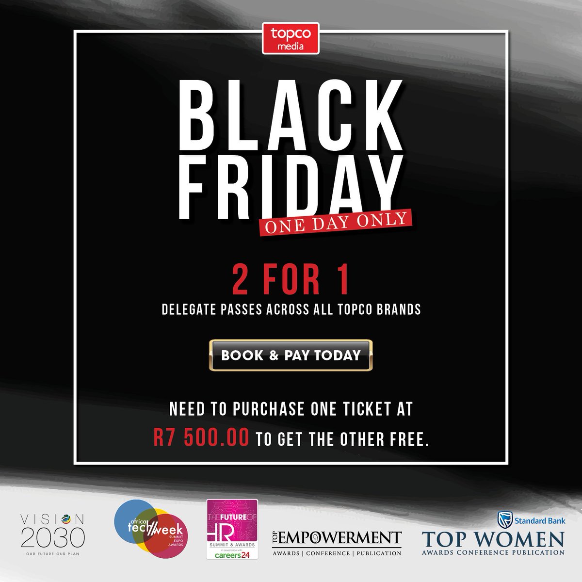 Top500Companies's tweet photo. Happy #BlackFriday, business South Africa! Go to https://t.co/9l9j5ZuZry, 
click on "NETWORK", make a snap 2-for-1 decision &amp; e-mail Marketing@Topco.co.za with subject line: #500Tweet - today only, while seats last! https://t.co/pM7loGPNBh
