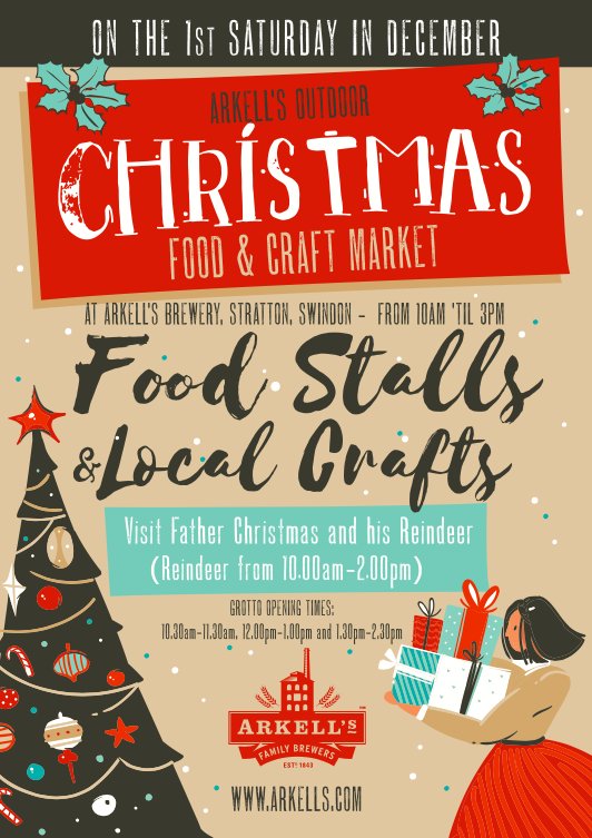 ArkellsBrewery's tweet photo. The Arkell's Christmas Market is next Saturday 1st December, 10am - 3pm. Come along to meet Father Christmas and visit the beautiful arts and crafts stalls whilst sipping on a warming hot chocolate or our seasonable tipple, Sir Noel Ale. #christmas #festive https://t.co/MWv8RZqhkf