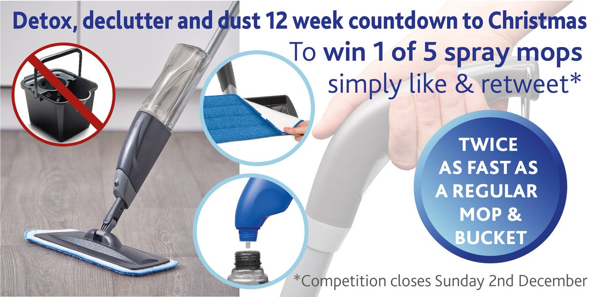 Week 5- cleaning the kitchen and#Competition time.  For your chance to win 1 of 5 Spray mops simply RT and like.  T &amp; Cs can be found on our website and entrants must be residents of the UK.  Closing date is Sun 2nd Dec.  Good Luck #FridayFeeling #Competition #Addishome #Spraymop