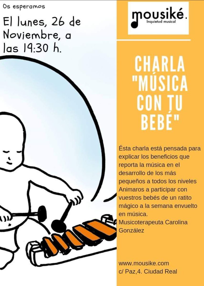 MousikeCr's tweet photo. ¿Sabes lo que la música puede conseguir en nosotros? Te lo contamos en nuestra charla informativa gratuita «Música con tu bebé» https://t.co/wzUyICVqbj