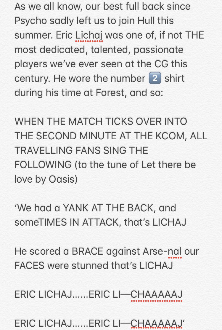 NEW SONG FOR SATURDAY A song dedicated to a Forest great. Arguably the best player we’ve had post-Clough era, and the least we can do is honour his name in the loudest way possible Think you may appreciate this one @EricLichaj @KatPerko 😏😏 #NFFC 🔴⚪️🔴⚪️