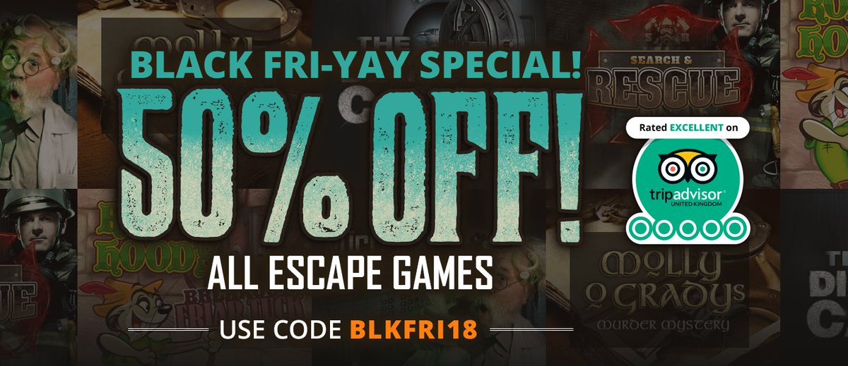 ‼️⚠️ BLACK FRIDAY DEAL ⚠️‼️  Book before midnight Monday and get 50% OFF all games at all locations. What are you waiting for? Come and get locked in!

SAVE 50% 
CODE: BLKFRI18

Book online now 👉 ukescapegames.com