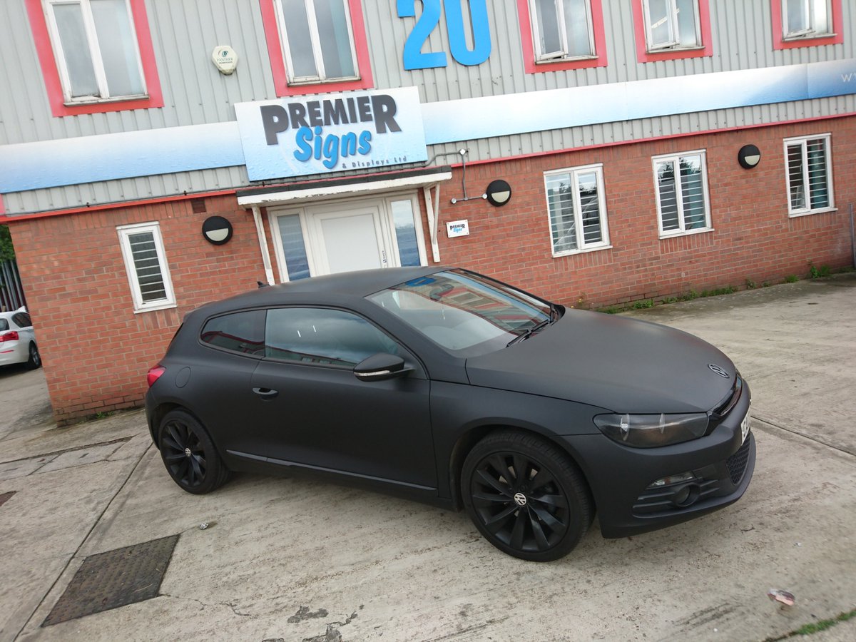 PremierSignsLtd's tweet photo. It's Black Friday! Here's a few mean looking cars we have wrapped in a variety of black vinyls. Which would you choose? Matte, Satin, Gloss? Or for that real stand out look even a Black Chrome. #blackfriday #frontendfriday #premiersigns #premierwraps #custom #wrap #carwraps https://t.co/H2zOiQ7U2y