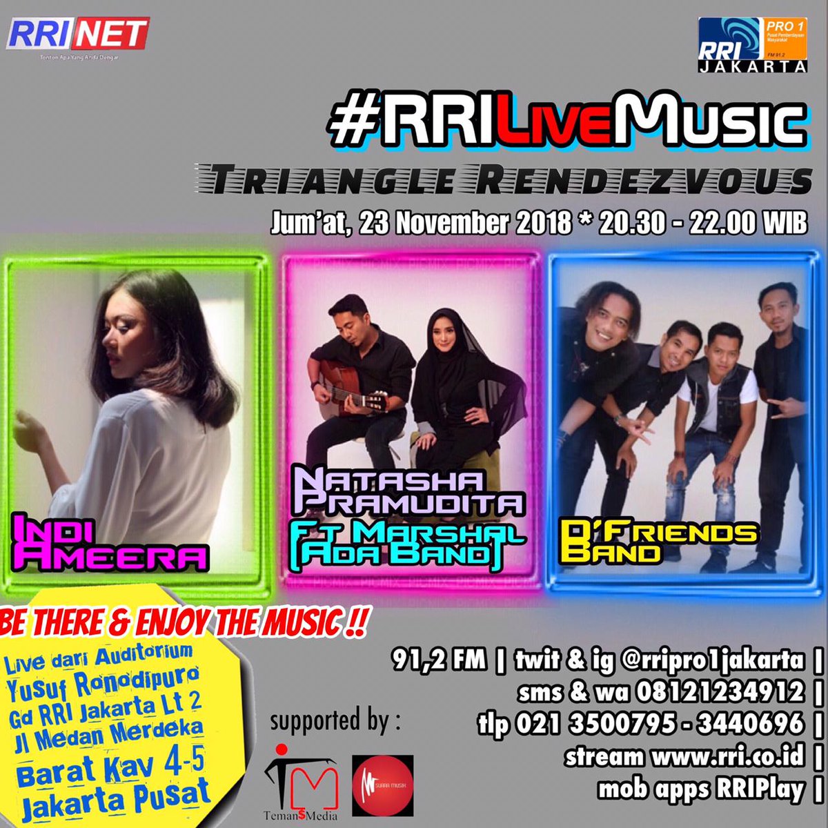 RRIPro1Sgr's tweet photo. Dimeriahkan @natashaP18 @MarshalSR
@indi_ameera @temansmedia
#RRILiveMusicJktTM https://t.co/1bAz2u7WWs