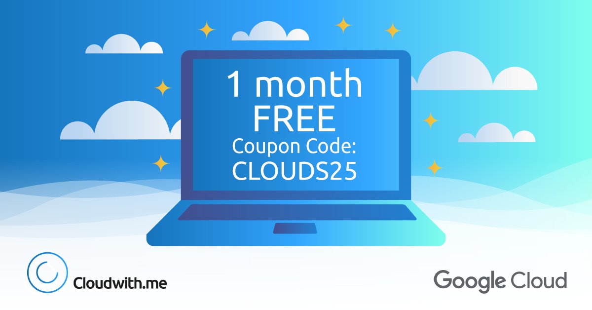Cloudwith_me's tweet photo. Black Friday is here and we are offering a coupon code for the occasion! Get one month free for Google Startup plan with no commitment. 

Use code CLOUDS25 at checkout.

https://t.co/ABYq03PV7m https://t.co/L22PWJjS3x