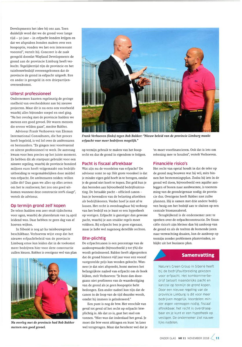 Elsman_group's tweet photo. Deze maand staat onze klant Rob Bakker van Nature's Green in het vakblad 'Onder glas' met een artikel over de voordelen van erfpacht. Lees het hier! https://t.co/jyvqpkm9qV