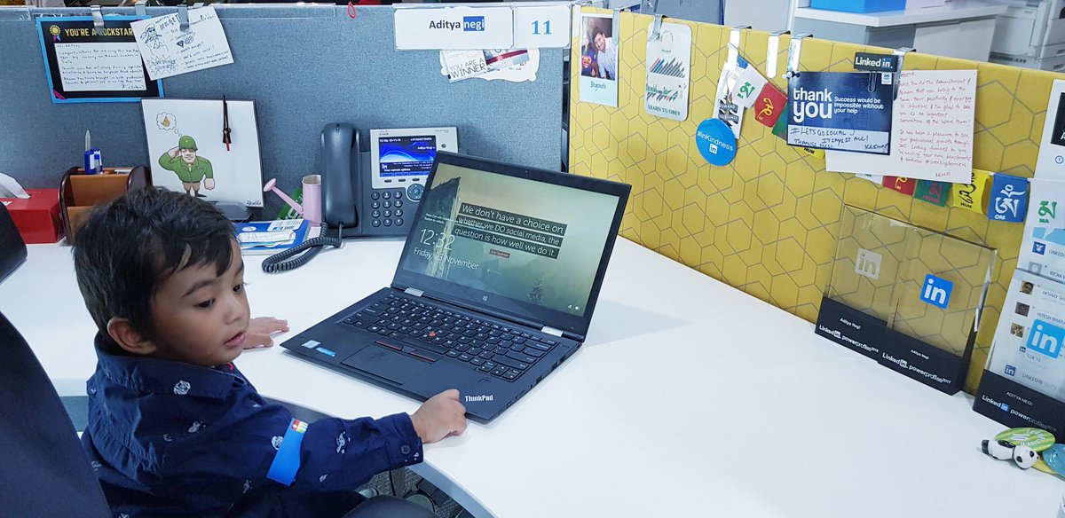 adileonegi's tweet photo. Today, we celebrated #BIYP (Bring In Your Parents) day at @LinkedIn. It was a pleasure to host @poojaparmar86 and Ahaan, showing them the workplace. What got me excited was Ahaan's ease at taking over my desk, laptop, and phone. #LinkedInLife @LinkedInIndia https://t.co/AzpxAGzqCK