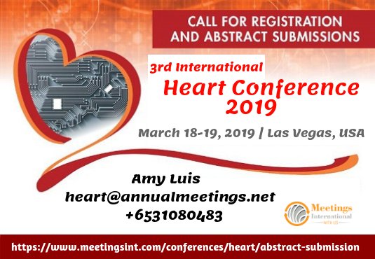 Heartconf's tweet photo. Location: Las Vegas, USA
Save the Date: March 18-19, 2019
The early bird registration and abstract submission dates are going to be near
Hurry up to book your Speaker slot
Abstract Submission:  https://t.co/LAvifsldyh 
contact at heart@meetingseries.org or WhatsApp to +6531080483 https://t.co/c2ofNekIzI