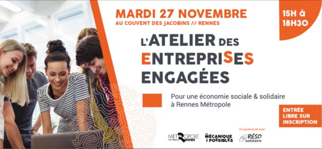 Dans le cadre du <a href="/mois_ESS/">Mois de l'ESS</a>, #Rennes Métropole organise avec <a href="/resosolidaire/">Réso solidaire</a> un atelier #Lesentreprisesengagées, temps de bilan et d'échanges sur le développement de l'ESS dans la métropole. Mardi 27 novembre, 15h/18h30, <a href="/LeCouventRennes/">Le Couvent Rennes</a>. Inscriptions > bit.ly/2DI1Als