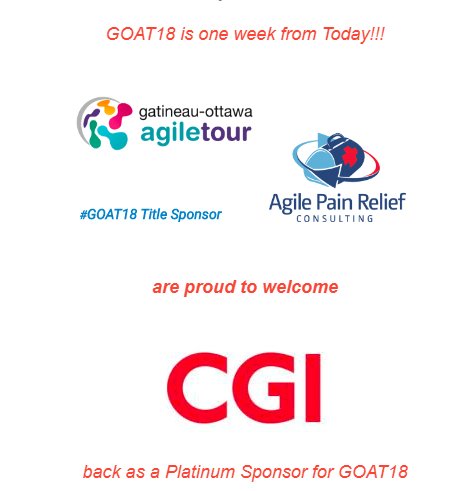 GOAgileTour's tweet photo. CGI is happy to support GOAT again this year as a platinum sponsor!
Join us at our booth to discuss the exciting opportunities with CGI’s growing team of agile experts. Visit our Career site here  https://t.co/aayHBJZBzX   

#GOAT18 is one week from Today https://t.co/RQjH6lS4M7 https://t.co/3AZVYZ1R2B
