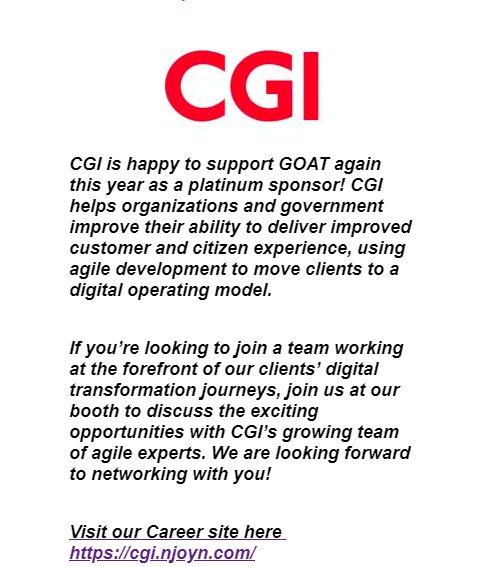 GOAgileTour's tweet photo. CGI is happy to support GOAT again this year as a platinum sponsor!
Join us at our booth to discuss the exciting opportunities with CGI’s growing team of agile experts. Visit our Career site here  https://t.co/aayHBJZBzX   

#GOAT18 is one week from Today https://t.co/RQjH6lS4M7 https://t.co/3AZVYZ1R2B