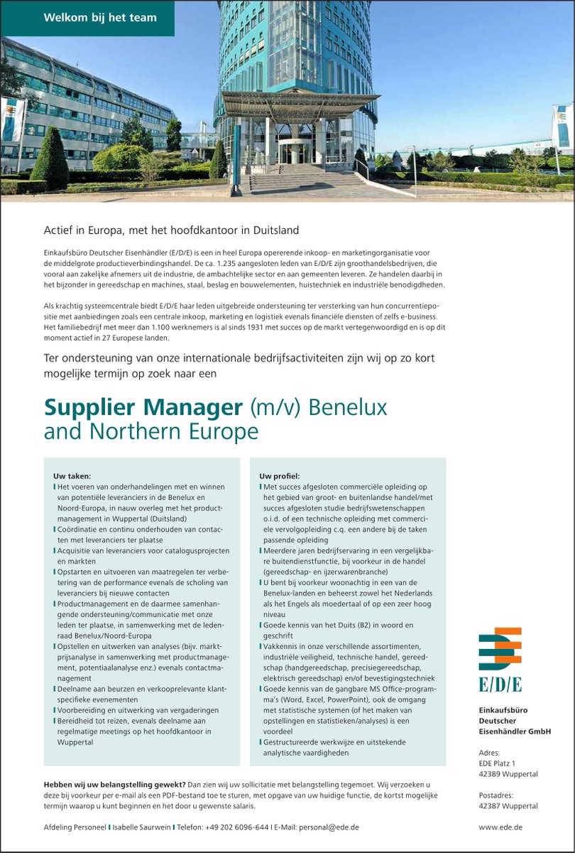 mixprobanen's tweet photo. Vacatures EDE zoekt een Supplier Manager Benelux en Northern Europe https://t.co/rFer8Vs8Z8 https://t.co/B3gIaXaXbx