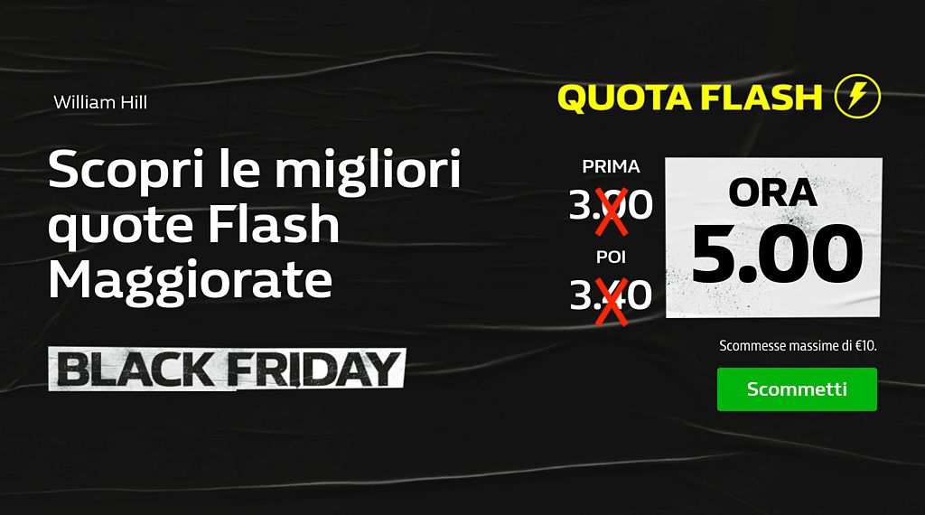 williamhill_it's tweet photo. Scopri il #Blackfriday di William Hill.

Ogni ora una quota maggiorata per 10 minuti! 💥

Scopri le nostre offerte 👉 https://t.co/z09KOy9I8O https://t.co/uAhHVGR92t