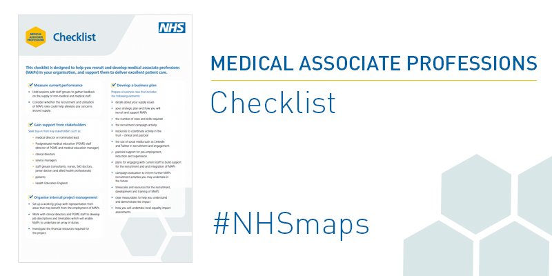 NHSEmployers's tweet photo. We've published a new checklist for organisations considering introducing medical associate professions. These new roles can augment the NHS medical workforce and improve continuity of care. 

Read more here: https://t.co/z9qE6weOI2 

#NHSmaps https://t.co/tiivWqOYha