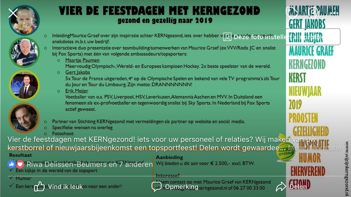 <a href="/KERNg_zond/">KERNgezond</a> ambassadeurs <a href="/Erikmeijer_/">Meijer Sports Media</a> @gertjakobs64 en <a href="/MaartjePaumen/">Maartje Paumen</a> komen naar u toe!