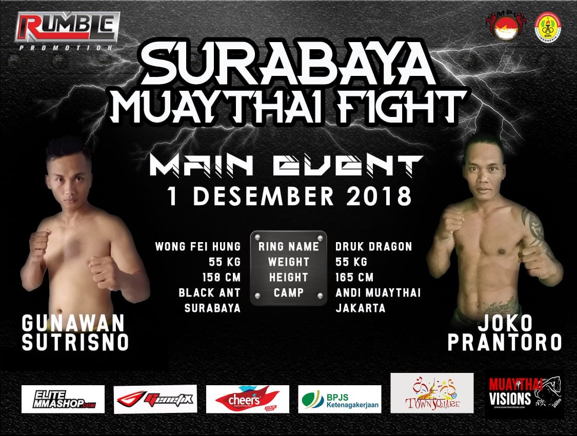 MuaythaiProIDN's tweet photo. Arek arek muay thai Jawa Timur, jangan lewatkan “SURABAYA MUAY THAI FIGHT 2018” | 1-2.12.18

Marton Tampubolon (Rumble TC 🇮🇩) vs Madsing ( Rawai MT 🇹🇭) PRO
Gunawan Sutrisno (Black Ant 🇮🇩) vs Joko Prantoro (Andi MT 🇮🇩) PRO
Alfi Syifa (Andi MT 🇮🇩) vs Nasser Gamal (Sampuri MT 🇲🇾) https://t.co/56VMb8n31S