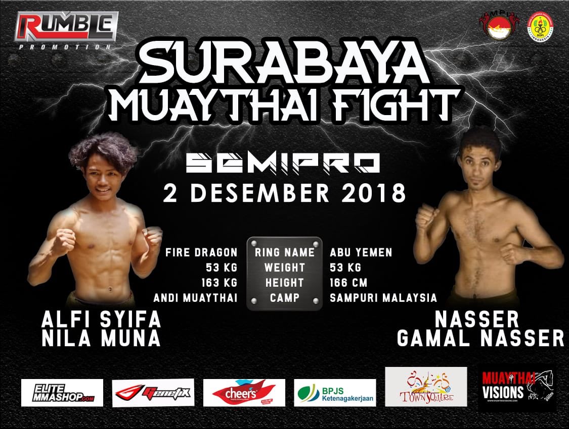 MuaythaiProIDN's tweet photo. Arek arek muay thai Jawa Timur, jangan lewatkan “SURABAYA MUAY THAI FIGHT 2018” | 1-2.12.18

Marton Tampubolon (Rumble TC 🇮🇩) vs Madsing ( Rawai MT 🇹🇭) PRO
Gunawan Sutrisno (Black Ant 🇮🇩) vs Joko Prantoro (Andi MT 🇮🇩) PRO
Alfi Syifa (Andi MT 🇮🇩) vs Nasser Gamal (Sampuri MT 🇲🇾) https://t.co/56VMb8n31S
