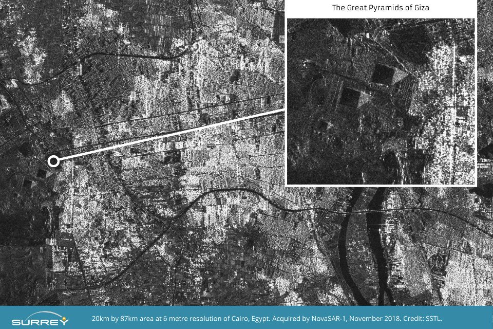 UKspace's tweet photo. Congratulations to @SurreySat on the first images from #NovaSAR-1. Stunning captures of the Great Pyramids of #Giza and #SydneyHarbour. 
https://t.co/qtc2KILV77 @spacegovuk @SamGyimah @SatAppsCatapult @Honeywell_Aero @AirbusSpace https://t.co/yX8kjo98YU