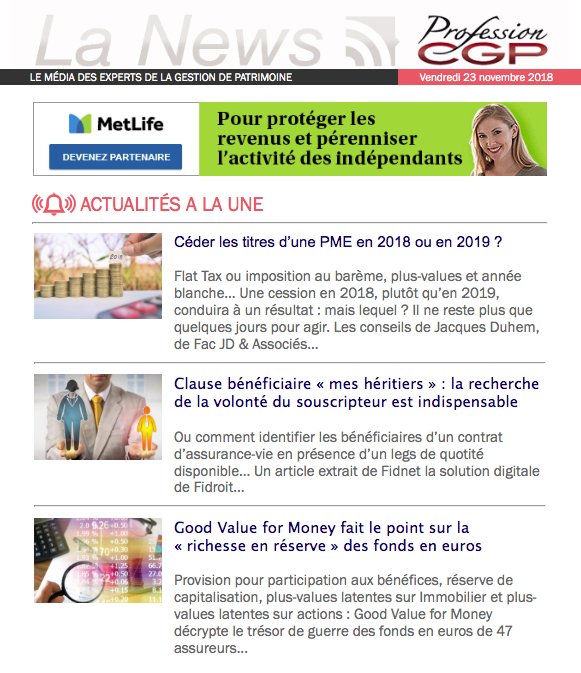 ProfessionCGP's tweet photo. [#VendrediLecture] #CGP, que s'est-il passé cette semaine en #GestionDePatrimoine? La News Hebdo de Profession CGP dresse le récap' de l'info qu'il ne fallait pas manquer 👉 https://t.co/XND60zF3Ka 
#PME #AssuranceVie #immobilier #AssetManagement #courtage #SommetBFMPatrimoine https://t.co/67zMGzytQg