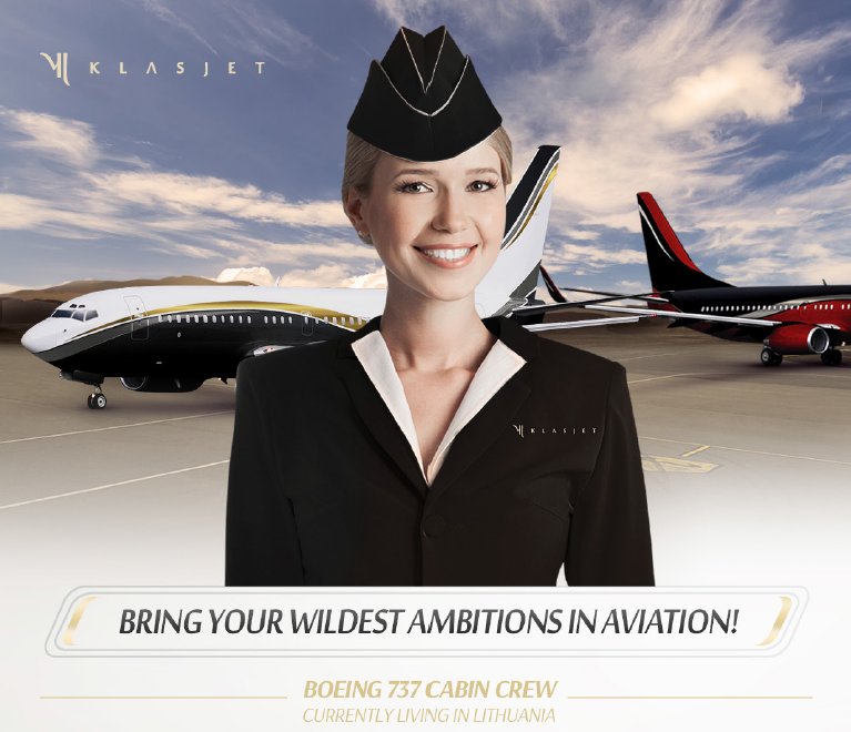 KlasJet's tweet image. If aviation is Your passion and if You think that luxurious and unique design aircraft could be a part of Your daily life, join #KlasJet Crew family now! We are currently looking for #Boeing737 cabin crew team, maybe You are the one of them? Apply now 📧 career@klasjet.aero