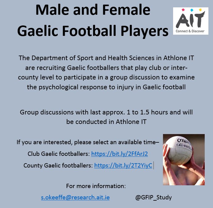 AIT Gaelic Football Injury Psychology Study tweet media