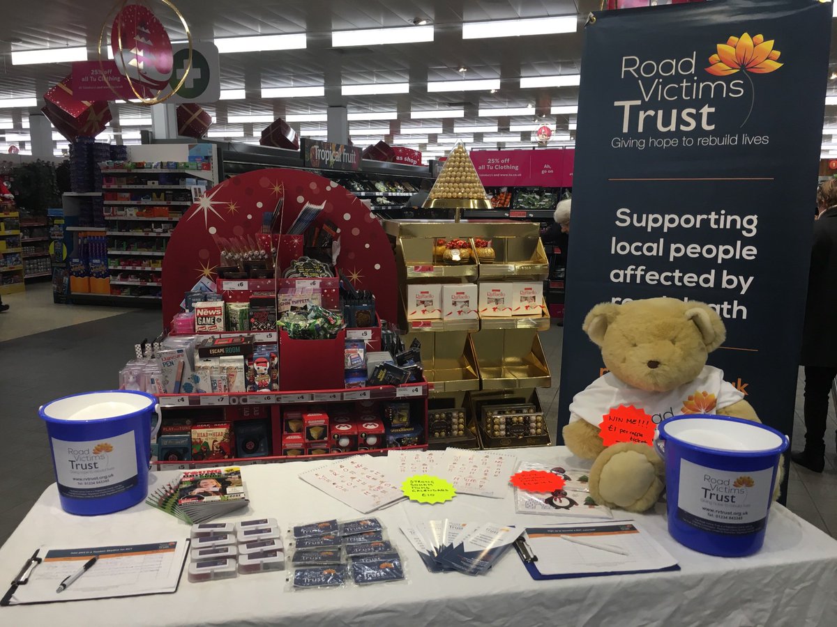 roadvictimtrust's tweet photo. Black Friday shopping? Pop down to Sainsburyโs Fairfield Park to say Hi! We are selling our Christmas Cards,#strongsohammums calendar and you can win a huge RVT teddy in our raffle!! #bedford #sainsburysfairfieldpark #charity #fundraising #bedshour #bedfordtoday https://t.co/A8nvu95atc